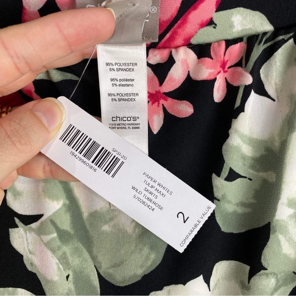 Chico's Paper Whites Tulip High Low Soft Stretch Jersey Knit Maxi Skirt 2 (NWT)‎ - Picture 4 of 5